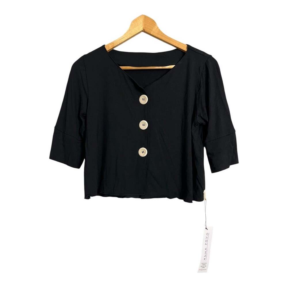 Anna Povo Blouse Cropped NWT New Black Shirt S Small Basic Casual